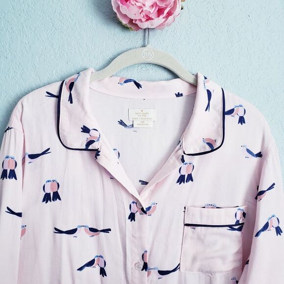Kate Spade Light Pink Live Bird Button Down Pajama Top - Picture 3 of 6